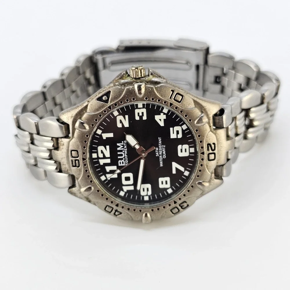 BUM Equipment Men's Analog Watch 38MM Black Dial Gray Band 7.5